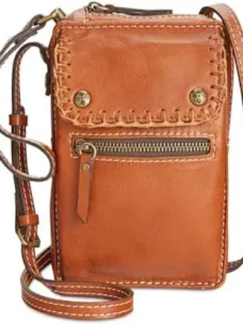 PATRICIA NASH Cognac Brown Soft Leather CONVERTIBLE Crossbody/Wrist Bag